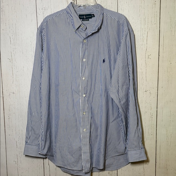 Ralph Lauren Blue White Pin Stripe Classic Fit Button Down Shirt Size 17 1/2 - Picture 1 of 3